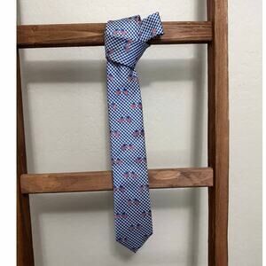 Land of Liberty patriotic necktie- blue & white with American flags.